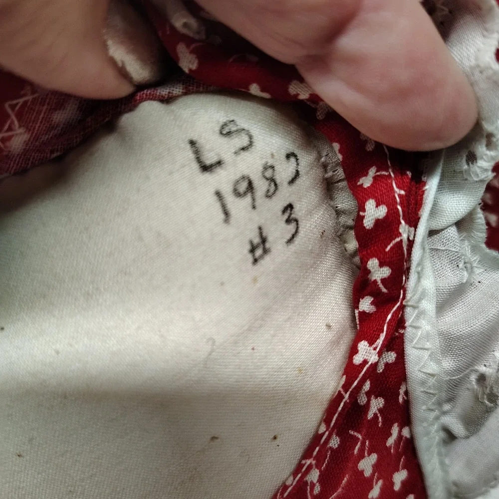 Vintage Handmade Rag Doll Red White‎ Dress 1982 Folk Art 12